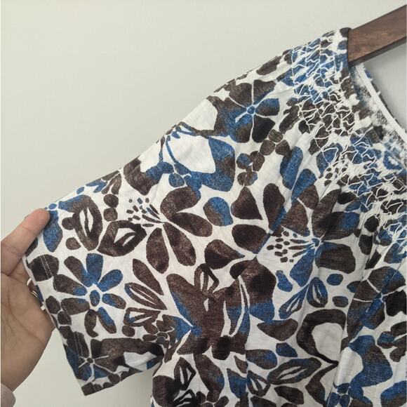 Women's LOFT Sunwashed Floral Off Shoulder Blouse Top Large Brown Blue - Picture 5 of 7